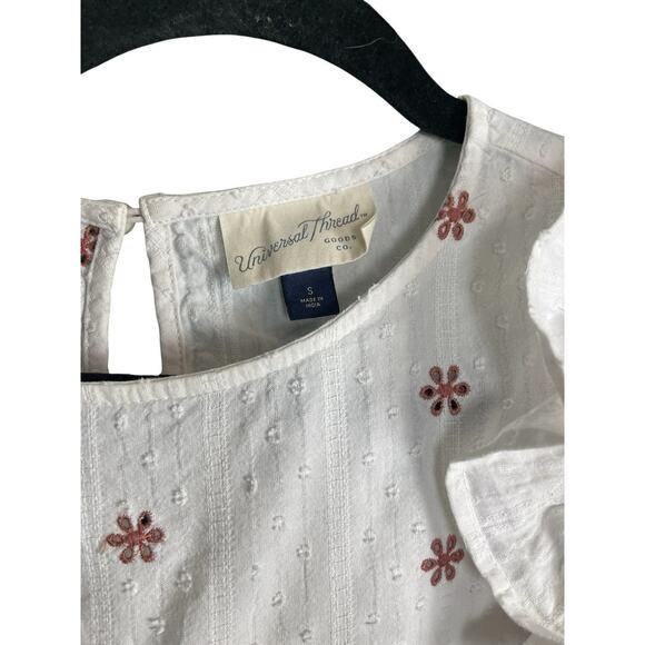 Universal Thread White Peasant Top Women Small Floral Peplum Ruffle Cotton Boho - Picture 8 of 10